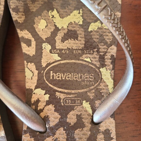 Havaianas Slim US Size 4/5 EU Size 37 Brown Animal Print Flip Flop Sandals - Picture 3 of 6
